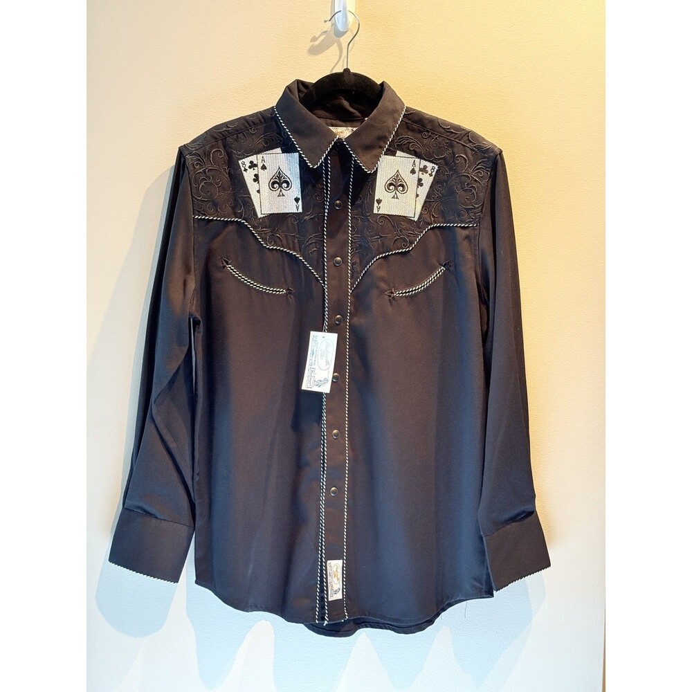 Panhandle Slim Retro Western Shirt Men's M Black Pearl Snap Playing Cards NWT